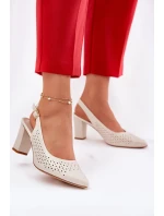 Ażurowe Sandały Ze Szpiczastymi Noskami Na Słupku Sergio Leone SK163 Perłowe