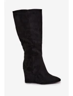 Ocieplane Kozaki Damskie Na Koturnie Czarne Rosina