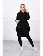 Zateplená mikina s dlhým chrbtom a kapucňou čierna