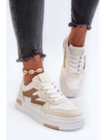 Sneakersy Damskie Na Platformie Z Eko Skóry Beżowe Lynnette