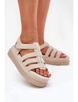 Sandały Damskie Na Platformie Eko Zamszowe Beżowe Filisenia