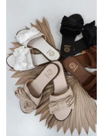 Dámské pantofle na ploché podrážce s mašlí bílé Amivelle