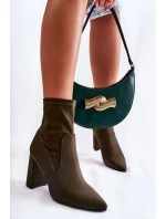 Damskie Botki Materiałowe Na Obcasie Khaki Amile