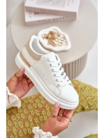 Niskie Trampki Damskie Na Platformie Z Eko Skóry Biało-Beżowe Nevelena