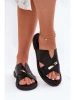 Damskie Klapki Na Płaskim Obcasie Z Ozdobnym Detalem Vinceza 17385 Czarne