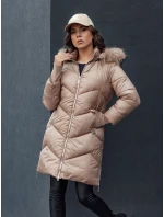 Dámska zimná bunda s prešívanou kožušinou a kapucňou LAGOON camel FashionStreet TY4516