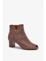 Dámske čižmy na vysokom podpätku z eko semišu s otvorenou špičkou Brown Halania