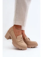 Półbuty Damskie Na Masywnym Obcasie Z Ozdobą Beżowe Ranunca