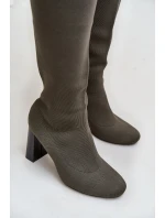 Kozaki Ze Skarpetkową Cholewką Za Kolano Na Słupku Ciemnozielone Esanira