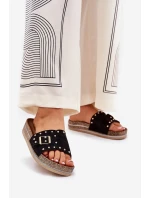 Klapki Damskie Na Platformie Z Klamrą I Ćwiekami Czarne Nusithia