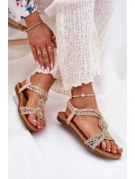 Płaskie Sandały Damskie Z Koronkowym Wzorem Artiker 56C1281 Złote