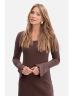 B308 Rebrované midi šaty - hnedé