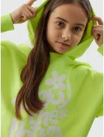 Dívčí tepláková mikina bez zapínání a s kapucí 4F - žlutá Dívčí tepláková mikina bez zapínání a s kapucí 4F - žlutá