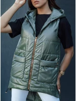 Dámska prešívaná dlhá vesta s kapucňou JESS zelená FashionStreet TY4442