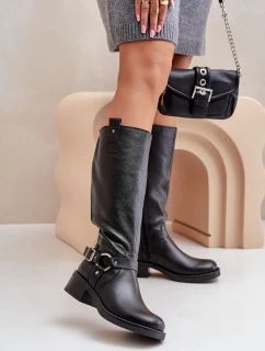 Zazoo 70141 Skórzane Kozaki Damskie Przed Kolano Czarne