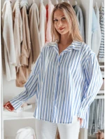 Dámske nadrozmerné tričko s predĺženým zadným dielom SAMONE v modro-bielych pruhoch FashionStreet DY0461 Dámske nadrozmerné tričko s predĺženým zadným dielom SAMONE v modro-bielych pruhoch FashionStreet DY0461