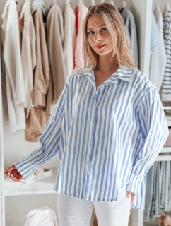 Dámske nadrozmerné tričko s predĺženým zadným dielom SAMONE v modro-bielych pruhoch FashionStreet DY0461