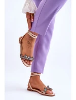 Damskie Sandały Z Ozdobnymi Motylami Beżowe Jeane