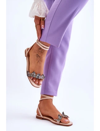 Damskie Sandały Z Ozdobnymi Motylami Beżowe Jeane