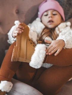 Dziecięce Trapery Botki Na Suwak z Futerkiem Camel Gerande