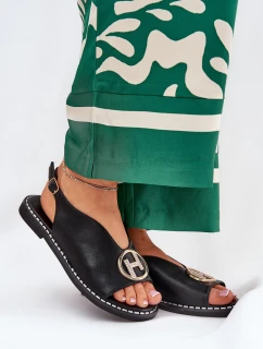 Płaskie Eleganckie Sandały Z Ozdobą Czarne Iseliria