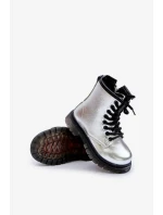 Zateplené dievčenské lakované členkové topánky na zips Silver Novita Zateplené dievčenské lakované členkové topánky na zips Silver Novita