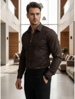 Pánska elegantná hladká tmavohnedá košeľa REGULAR FIT FashionStreet DX2685