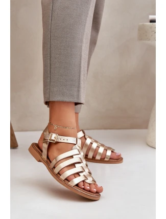 Skórzane Sandały Na Płaskim Obcasie Zazoo 3686 Złote