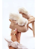 Dziecięce Młodzieżowe Ocieplane Botki Śniegowce Jasnobeżowe Roofy