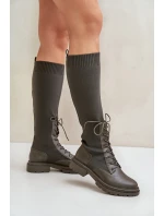 Wsuwane Kozaki Ze Skarpetkową Cholewką Ciemnozielone Iranel