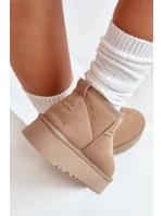 Skórzane Zamszowe Śniegowce Na Platformie Beżowe Nereviana