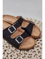 Materiałowe Klapki Na Korkowej Podeszwie Z Klamrami Czarne Atera