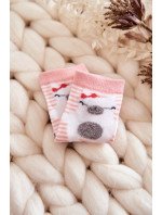 Detské pruhované ponožky s medvedíkom ružové