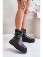 Zazoo 60512 Botki Damskie Skórzane Na Zamek Ocieplane Filcem Czarne