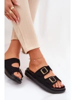 Klapki Damskie Na Platformie Z Klamrami Czarne Simbes