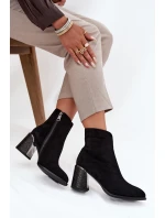 Zamszowe Botki Damskie Na Słupku Z Tłoczeniem Ocieplane Vinceza 66801 Czarne