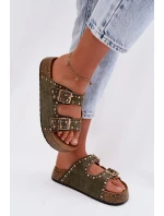 Dámské pantofle se zlatými sponami a knoflíky tmavě zelené Tervina