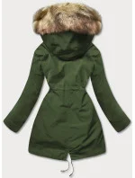 Teplá dámska zimná bunda khaki/ecru (w629big)