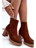 Zamszowe Botki Damskie Na Słupku Brązowe Lemar Remilda