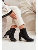 Ocieplane Botki Na Obcasie Słupku Z Lustrzanym Elementem Czarne Silvare