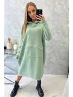 Zateplené šaty s kapucňou tmavo mätové Zateplené šaty s kapucňou tmavo mätové