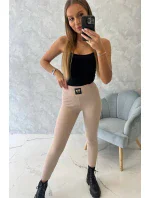 Pruhované legíny s vysokým pásom svetlo béžovej