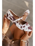 Zdobione Baleriny Damskie Z Paskiem W Łaty Biało-Brązowe Olivisse