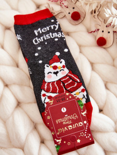 Detské ponožky "Veselé Vianoce" Medveď sivý a červený