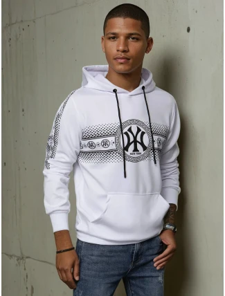 Pánska mikina s kapucňou s potlačou biela FashionStreet BX5567