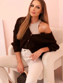 Dámsky sveter s výstrihom do V a gombíkmi hnedej farby