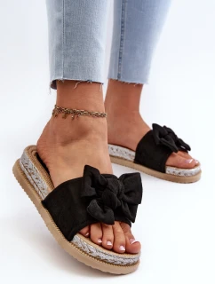 Damskie Klapki Na Platformie Z Kokardą Czarne Aflia