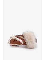 Sandałki Dziecięce Na Rzep Z Futerkiem Białe Rosavere