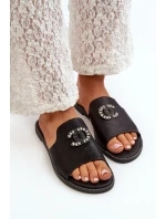 Eleganckie Klapki Damskie Błyszczące Z Ozdobą S.Barski KV27-050 Czarne