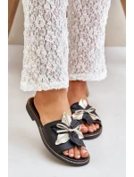 Klapki Z Ozdobą Skóra Naturalna Zazoo 3574/Z Czarne